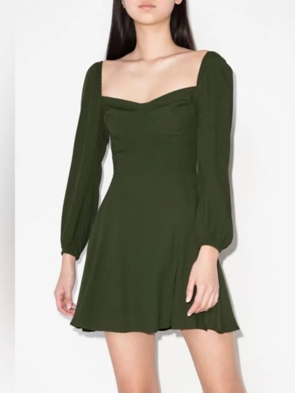 Reformation Olive Green Long-Sleeve Square Neck Mini Dress